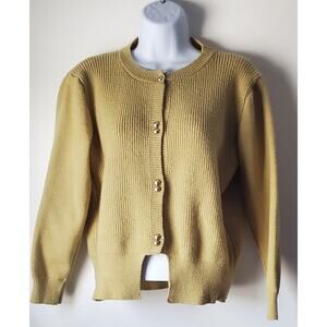 Womens Tan Chunky Cardigan Sweater Size Medium Feminine Classic Professional